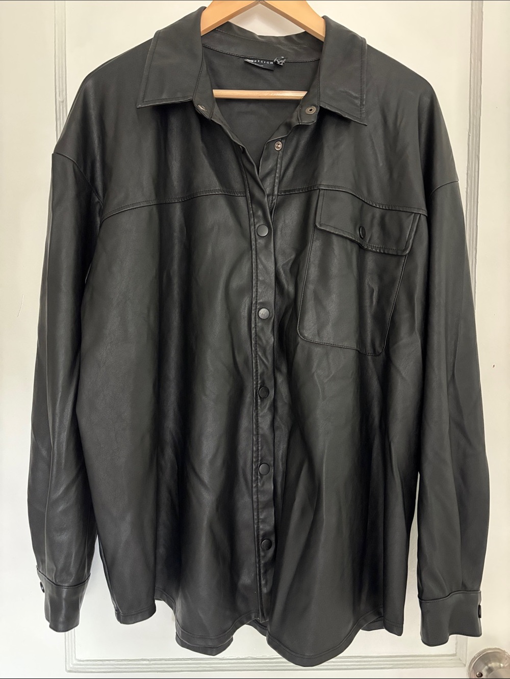 ASOS Black Faux Leather Button-Up Relaxed fit Shacket size 12